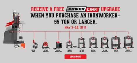 Receive the hydraulic Powerlink option for FREE when you buy a new Edwards Ironworker 55 tons or larger before May 28, 2019.